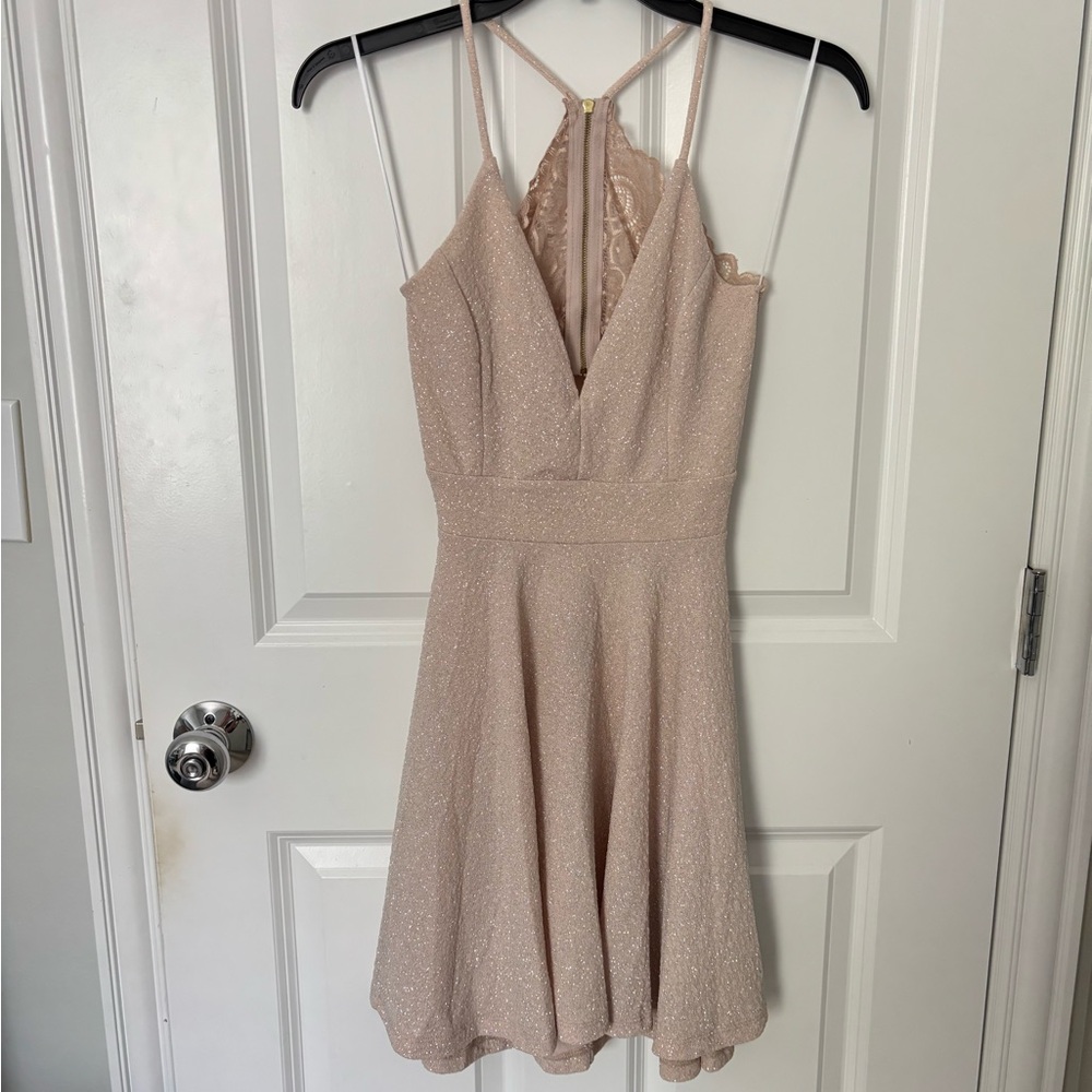 Windsor homecoming dress, light gold sparkly, lace back, size small